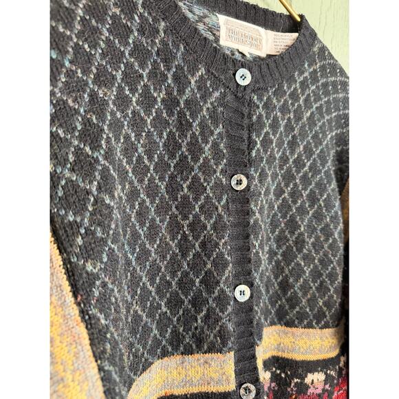 Vintage 90s Cottagecore Floral Argyle Button-Up Cardigan, Medium - Picture 4 of 7